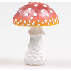 Decoratie tuinbeeldje paddenstoel - vliegenzwam - rood/wit - 8 x 10cm - Tuinbeelden