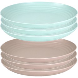 Setje van 6x stuks ronde kunststof borden groen en mokka 25 cm - Campingborden
