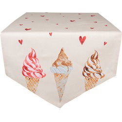 Clayre & Eef Tafelloper Beige Roze Katoen IJsjes