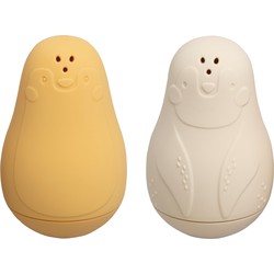 Baby's Only Spuitfiguur pinguïns - Baby badspeelgoed - Oker/Warm Linen - Siliconen speelgoed