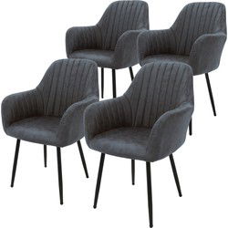 Eetkamerstoel set van 4 Gevoerde quilting met rugleuning en armleuningen Antraciet Keukenstoel met kunstlederen bekleding ML design