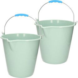 Plasticforte Emmer met schenktuit - 2x - 12L - groen - schoonmaakemmer - Emmers