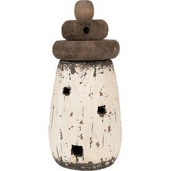 Clayre & Eef Decoratie Beeld Vuurtoren Ø 11x23 cm Wit Bruin Hout