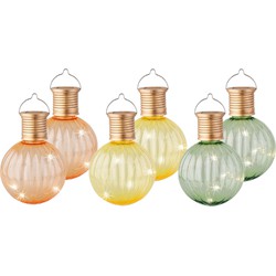 Set van 6x stuks buiten led lichtgroene, oranje en gele lampion solar verlichting 11 cm - Lampionnen