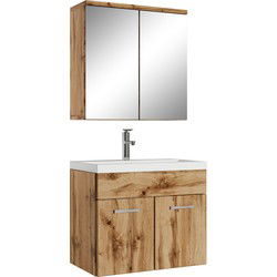 Badplaats Badkamermeubel Set Montreal 01 60 cm - Eiken - Badmeubel met spiegelkast