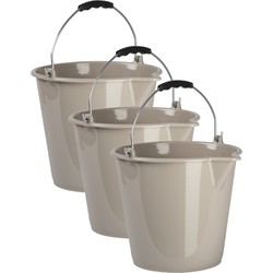 3x stuks huishoud schoonmaak emmers kunststof taupe 9 liter inhoud 30 x 26 cm - Emmers