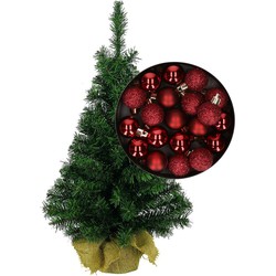 Mini kerstboom/kunst kerstboom H35 cm inclusief kerstballen donkerrood - Kunstkerstboom