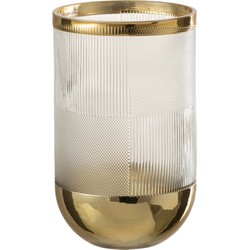 J-line - Vaas Cylinder Motief Glas Transparant/goud Small - 13x13x21.5cm