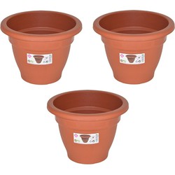 Set van 3x stuks terra cotta kleur ronde plantenpot/bloempot kunststof diameter 18 cm - Plantenpotten