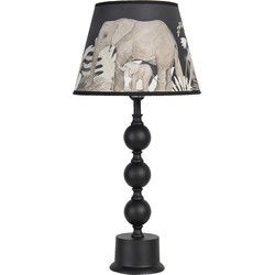 Clayre & Eef Tafellamp  Ø 27x57 cm  Zwart Grijs Keramiek Rond Olifanten Bureaulamp