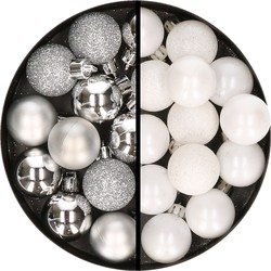 34x stuks kunststof kerstballen zilver en wit 3 cm - Kerstbal