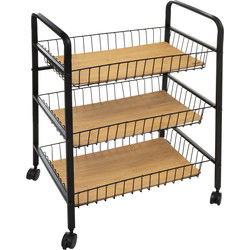 4goodz Serveerwagen met 3 draadstaal opbergvakken 52x39x70 cm - Zwart