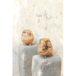 PTMD Windlicht Jamillia - 17x17x19 cm - Glas - Bruin
