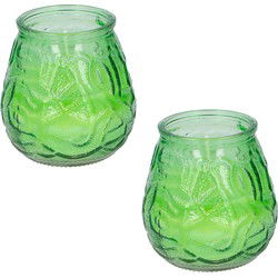 Set van 2x stuks Citronella lowboy buiten kaarsen 15 branduren groen - geurkaarsen