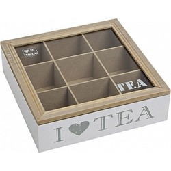 Theedoos wit van hout i love tea 24 x 24 cm - Theedozen