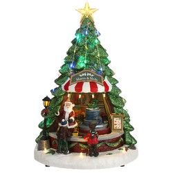 LuVille Kerstdorp Miniatuur Kerstkraam in Boomvorm - L23 x B22 x H33 cm