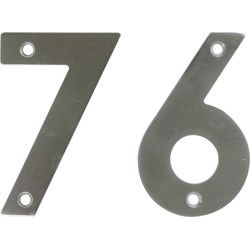 AMIG Huisnummer 76 - massief Inox RVS - 10cm - incl. bijpassende schroeven - zilver - Huisnummers