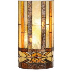 LumiLamp Wandlamp Tiffany  20x11x36 cm  Beige Bruin Metaal Glas Halfrond Muurlamp