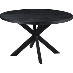 Livingfurn - Ronde Zwarte Eetkamertafel Kala - Spider Tafelpoten - van Mango Hout en Gecoat Staal - 130 cm