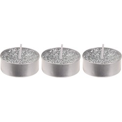 3x Zilveren glitter waxinelichtjes 6 cm - Waxinelichtjes