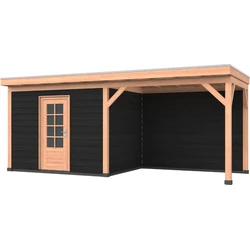 Douglas overkapping, 600 x 300 cm, met schuur en achterwand, Westwood Comfort Zwart