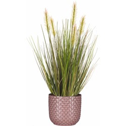 Emerald Kunstplant - groen gras 45 cm - roze bloempot keramiek - Kunstplanten