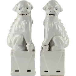 Fine Asianliving Chinese Foo Dogs Set/2 Porselein Wit Handgemaakt