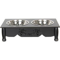 Clayre & Eef Voerbak hond Zwart Hout