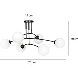 Lahti triple gebogen plafondlamp zwart met 6 x E14 wit glazen bol
