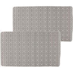 2x stuks badmatten/douchematten anti-slip grijs vierkant patroon 69 x 39 cm - Badmatjes