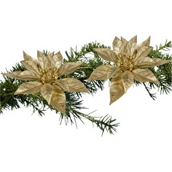 2x stuks kerstboom bloemen kerstster goud glitter op clip 18 cm - Kersthangers