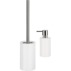 Spirella Badkamer accessoires set - WC-borstel/zeeppompje - porselein - ivoor wit - Badkameraccessoireset