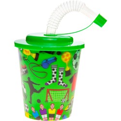 Decopatent® 12 STUKS VOETBAL 3D Drink Beker met Rietje en Deksel - 250ML - Voetballers Plastic Bekers - Kinderfeestje - Kinderverjaardag Bekertjes - Traktatie - Uitdeelcadeaus