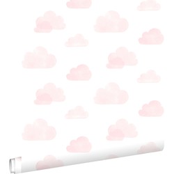 ESTAhome behang gestempelde wolkjes licht roze en wit - 53 cm x 10,05 m - 138929