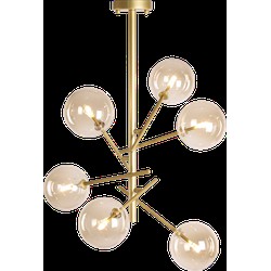 Hanglamp Rivalusso 6 lichts goud + Amber glas