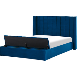 Beliani NOYERS - Tweepersoonsbed-Blauw-Fluweel