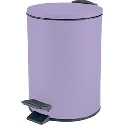 Spirella Pedaalemmer Cannes - lila paars - 3 liter - metaal - L17 x H25 cm - soft-close - toilet/badkamer - Pedaalemmers