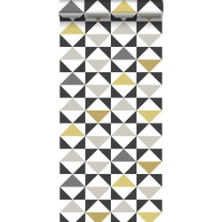 ESTAhome behang grafische driehoeken wit. zwart. grijs en okergeel