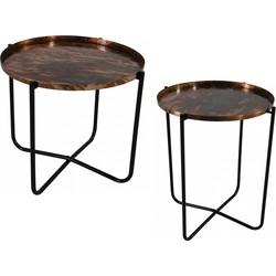 Set van 2x stuks ronde bijzettafel/plantenstandaard oud koper 35 en 50 cm - Bijzettafels