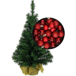 Mini kerstboom/kunst kerstboom H35 cm inclusief kerstballen rood - Kunstkerstboom