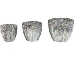 PTMD Bloempot Miah - 25x25x21 cm - Keramiek - Grijs - Set van 3