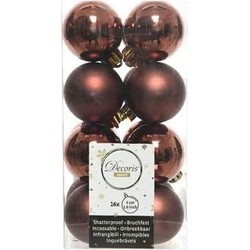 Decoris kleine kerstballen - 16x st - mahonie bruin - 4 cm - kunststof - Kerstbal