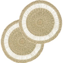 Set van 12x stuks placemats zeegras naturel 38 cm - Placemats