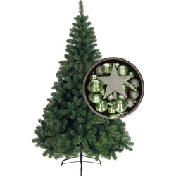 Bellatio Decorations kerstboom 210 cm met kerstballen en piek salie groen - Kunstkerstboom