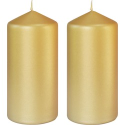 2x stuks gouden cilinder kaarsen /stompkaarsen 15 x 7 cm 52 branduren sfeerkaarsen - Stompkaarsen