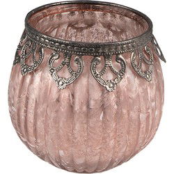Clayre & Eef Theelichthouder  Ø 11x10 cm Roze Glas Metaal Waxinelichthouder