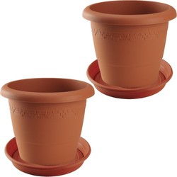 2x stuks bloempotten met onderschaal terra cotta rond diameter 30 cm - Plantenpotten