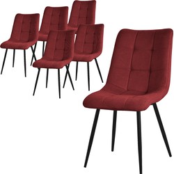 Eetkamerstoelen set van 6 rood Keukenstoel met polyester hoes en stalen poten ML design