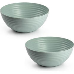 Plasticforte Serveerschaal/saladeschaal - 2x - D25 x H10.5 cm - kunststof - mintgroen - Serveerschalen