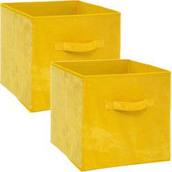 5Five Opbergmand/kastmand - 2x - geel - 29 liter - 31 x 31 x 31 cm - Opbergmanden